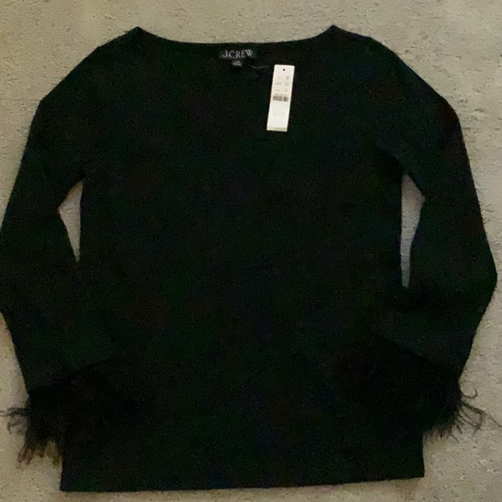 J.Crew Black Top With Feather Accent XXS NWT - Picture 2 of 6